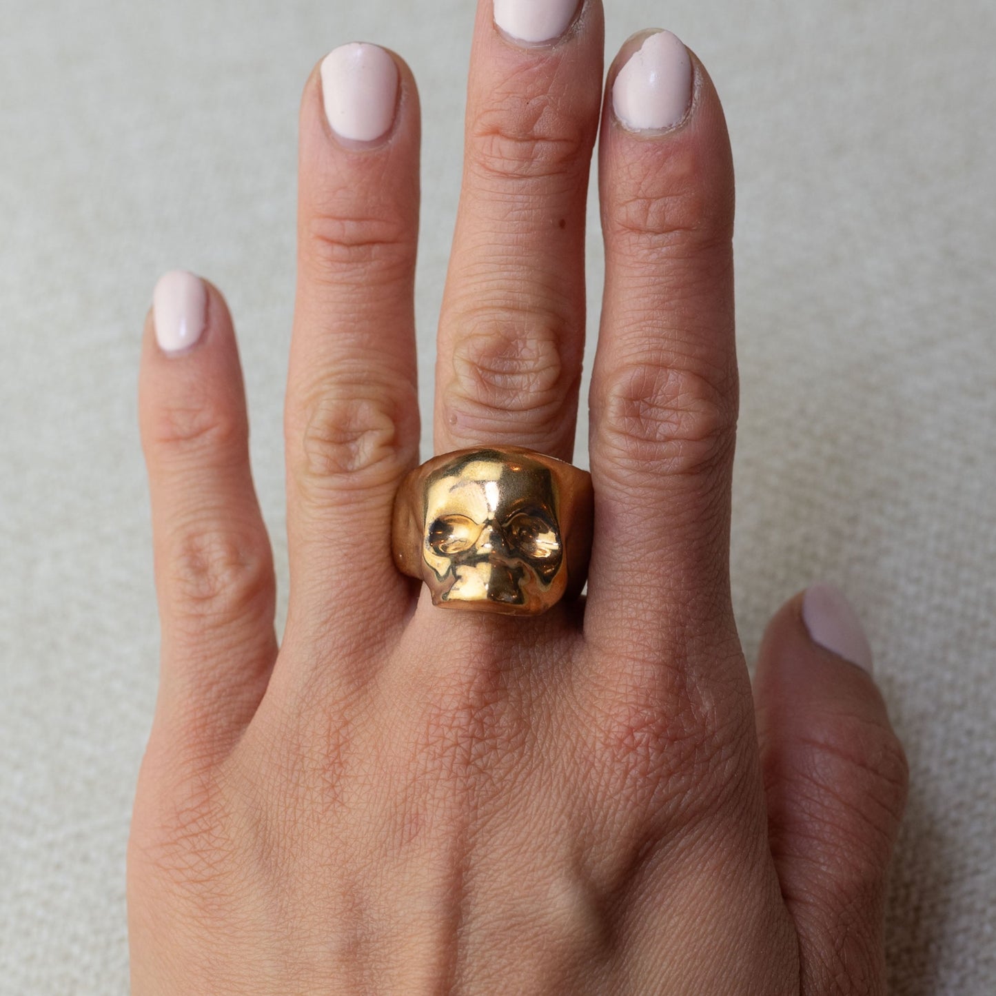 Gilded Porcelain Skull Ring - Yellow Gold