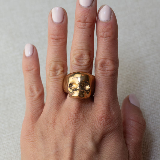 Gilded Porcelain Skull Ring - Yellow Gold