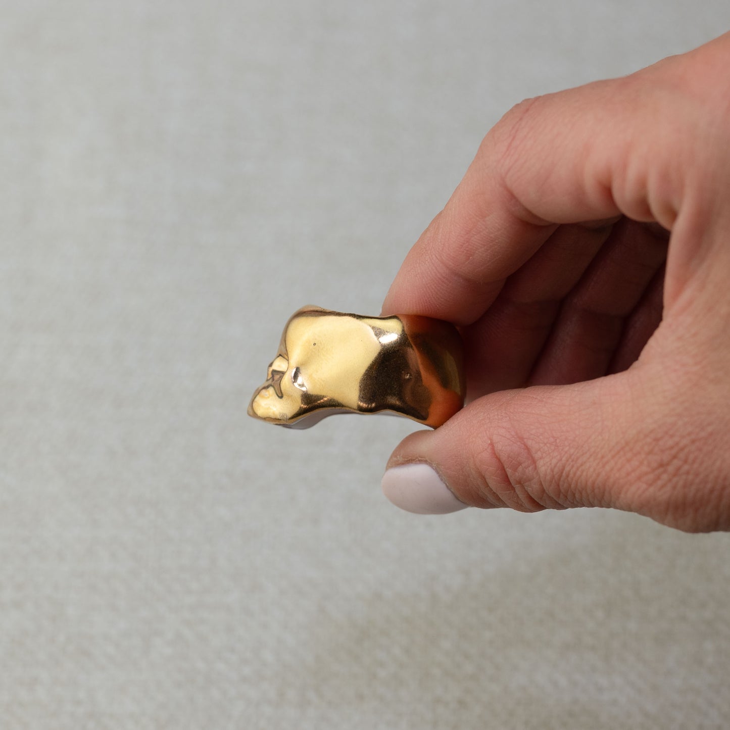 Gilded Porcelain Skull Ring - Yellow Gold
