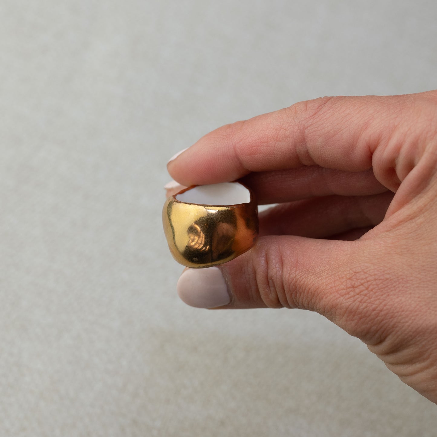 Gilded Porcelain Skull Ring - Yellow Gold