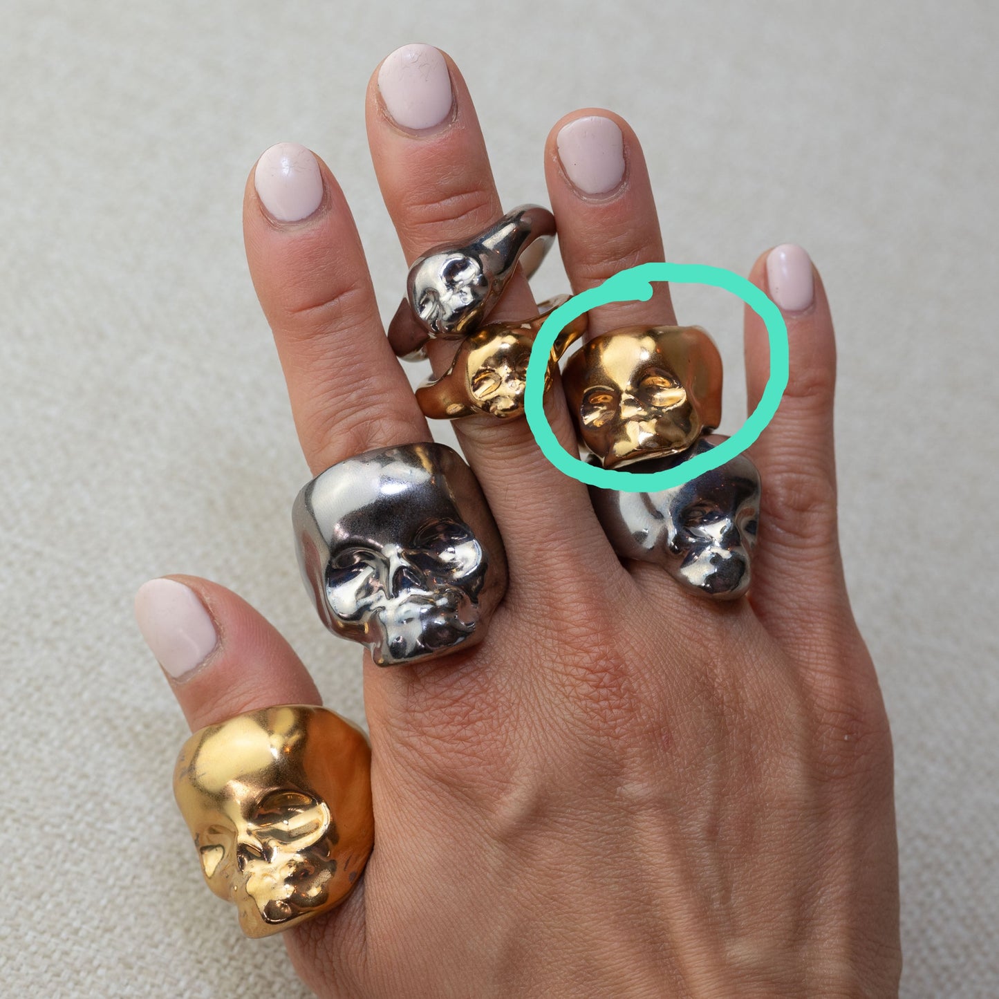 Gilded Porcelain Skull Ring - Yellow Gold