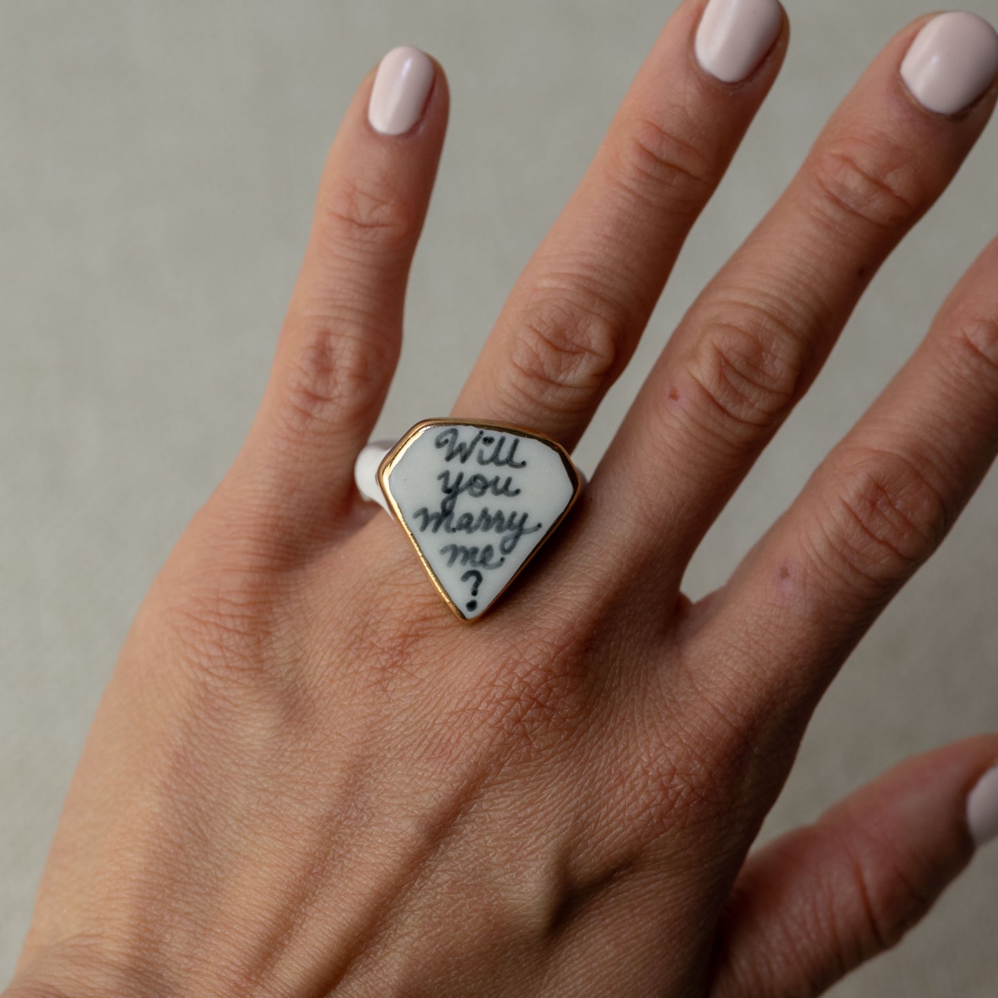 "Will you marry me?" Gilded Porcelain Ring