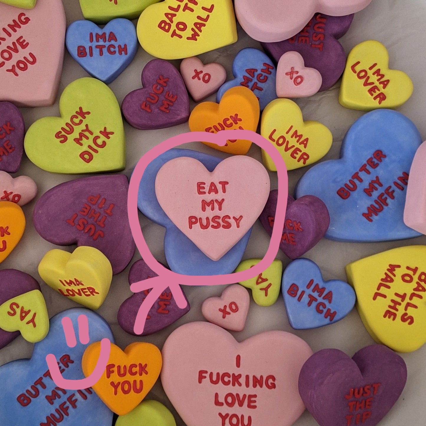 "EAT MY PUSSY" Porcelain Puffy Conversational Heart