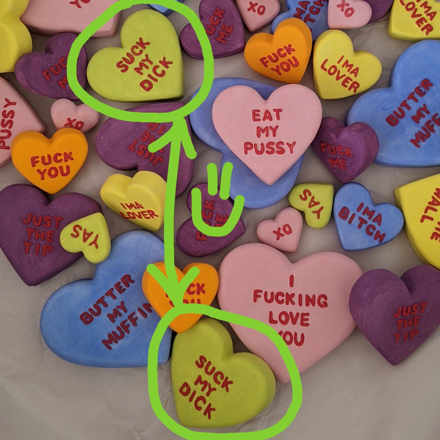 "SUCK MY DICK" Porcelain Puffy Conversational Heart