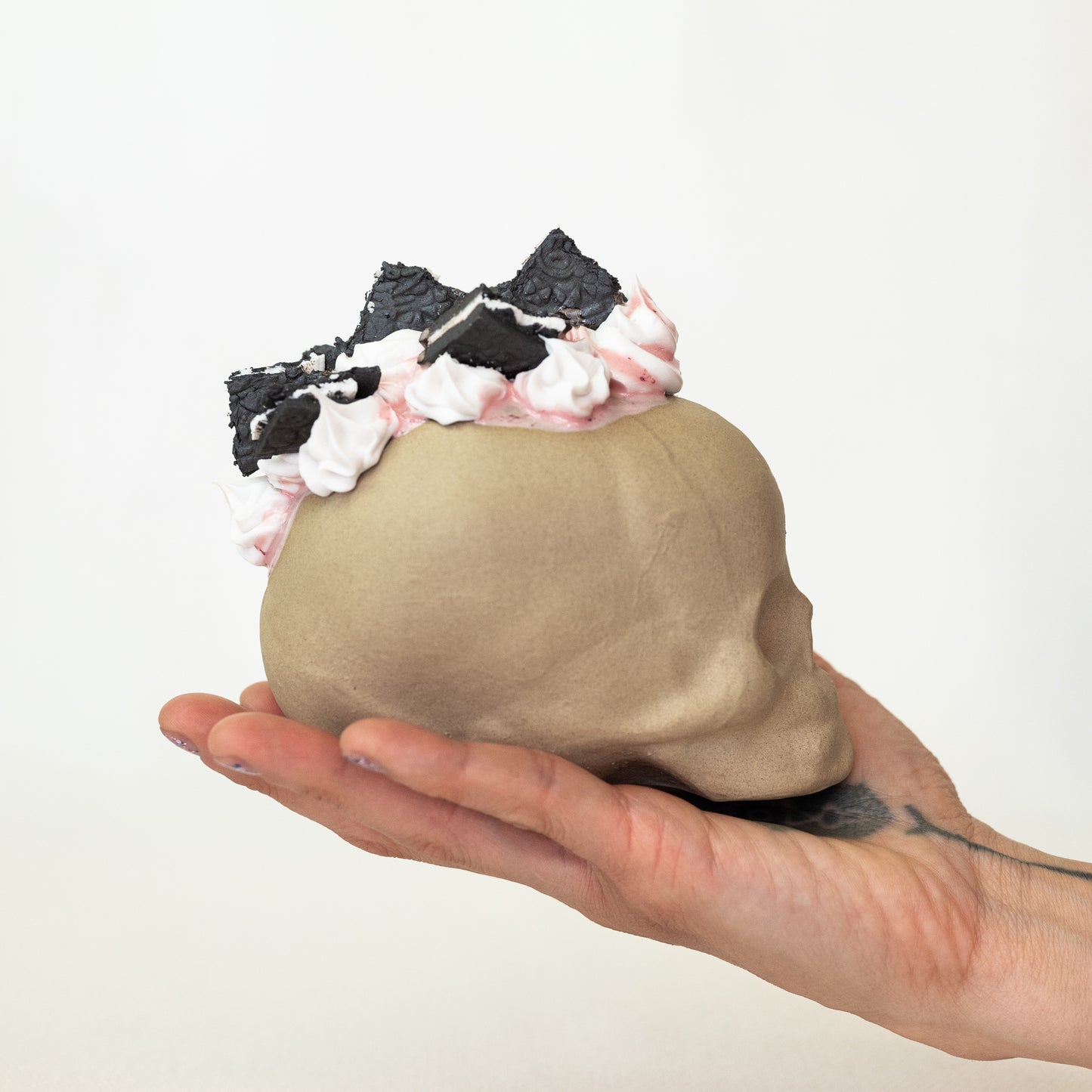 Ceramic Cookies and Cream Strawberry Mohawk Skull (Large)