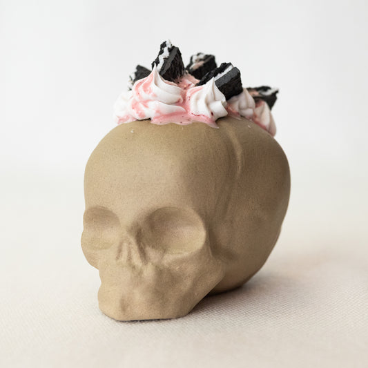 Ceramic Cookies and Cream Strawberry Mohawk Skull (Large)