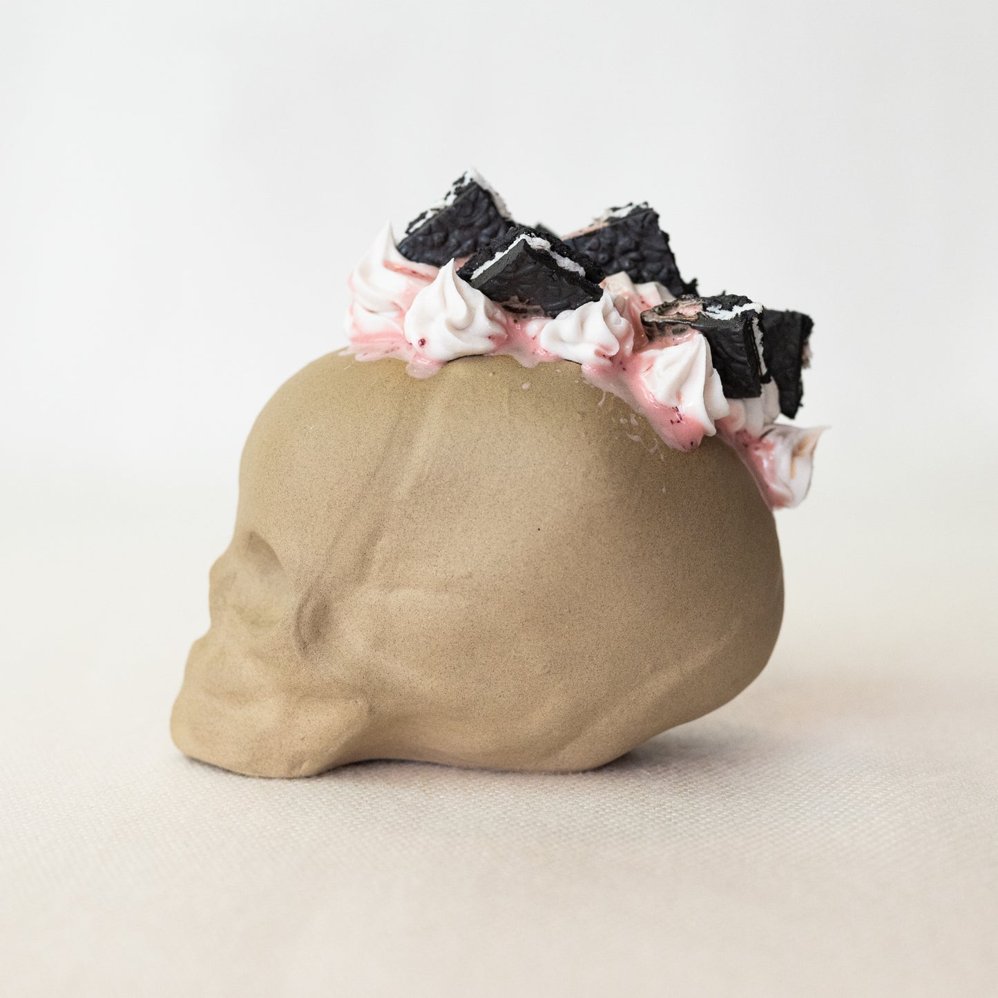 Ceramic Cookies and Cream Strawberry Mohawk Skull (Large)