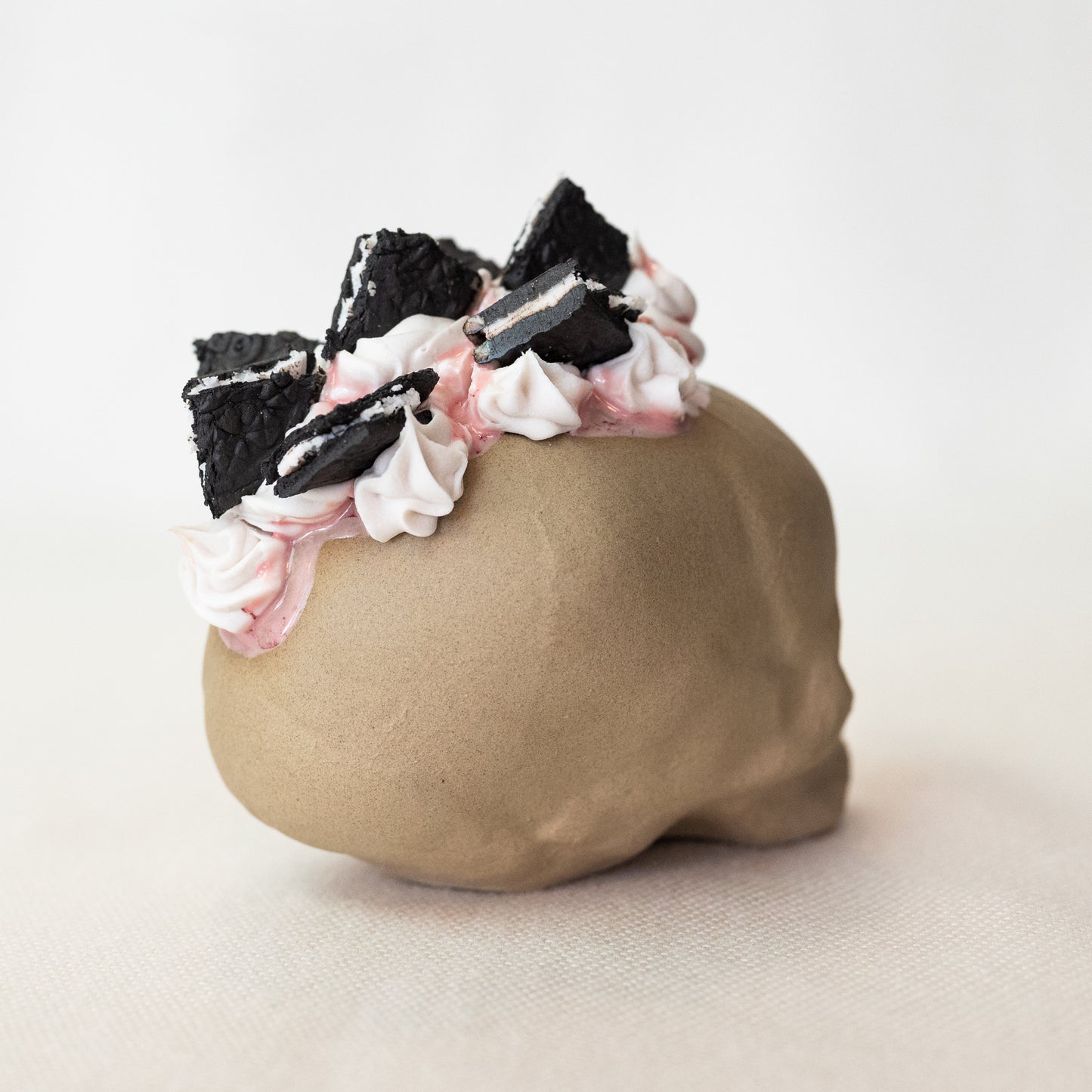 Ceramic Cookies and Cream Strawberry Mohawk Skull (Large)