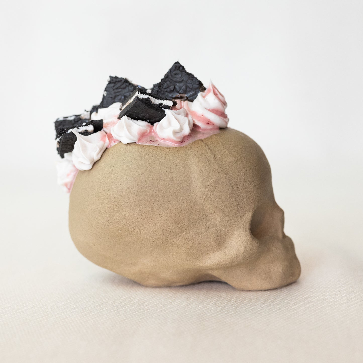 Ceramic Cookies and Cream Strawberry Mohawk Skull (Large)