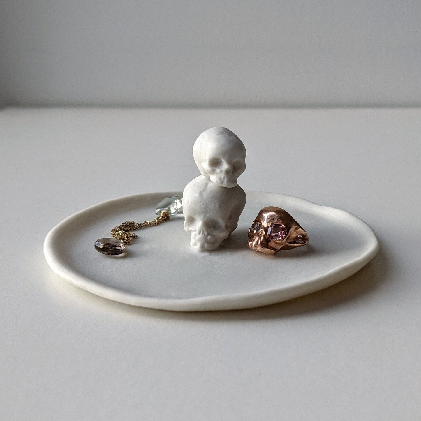 white porcelain skull ring dish alternative bride wedding jewelry plate