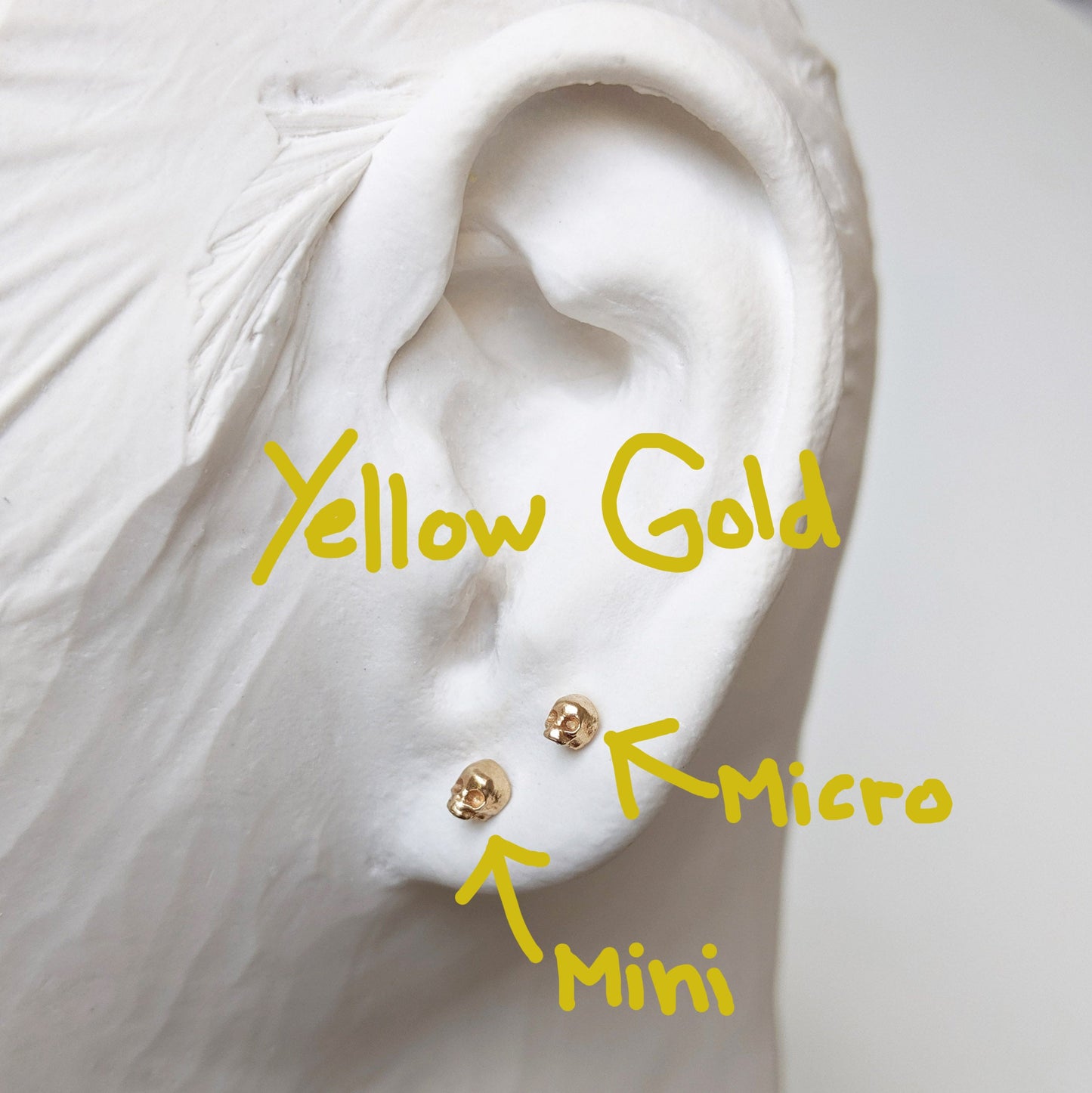 14K Solid Gold Skull Stud