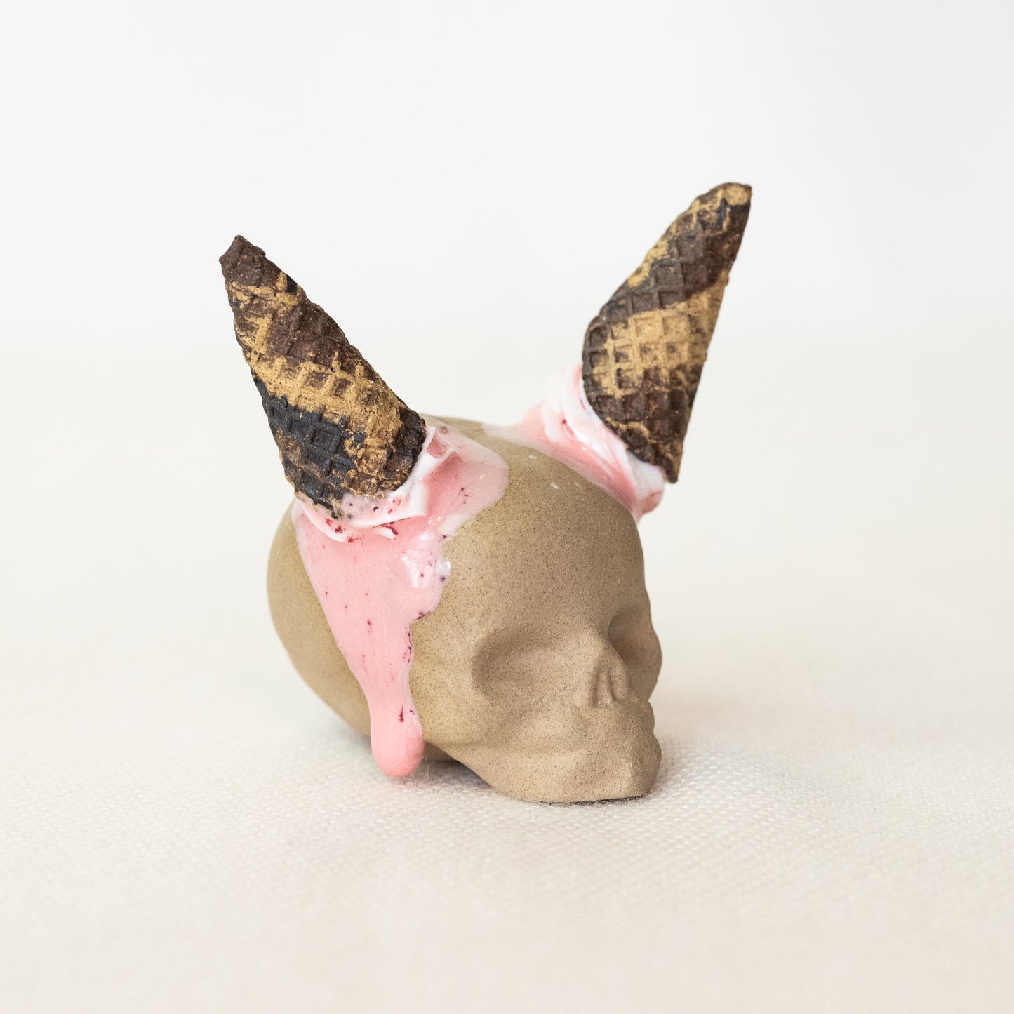 Ceramic Strawberry and Cream Cone Horns Skull (Medium)