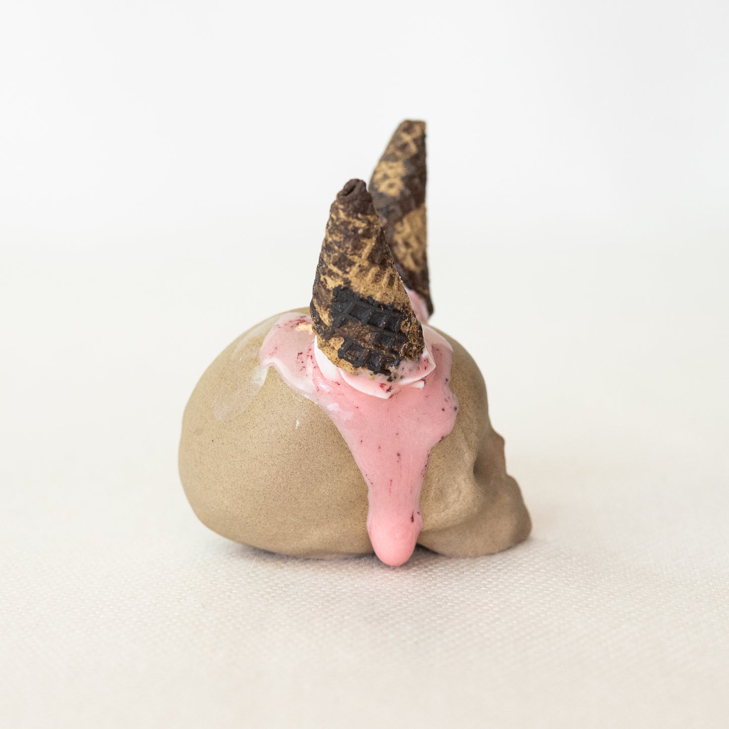 Ceramic Strawberry and Cream Cone Horns Skull (Medium)