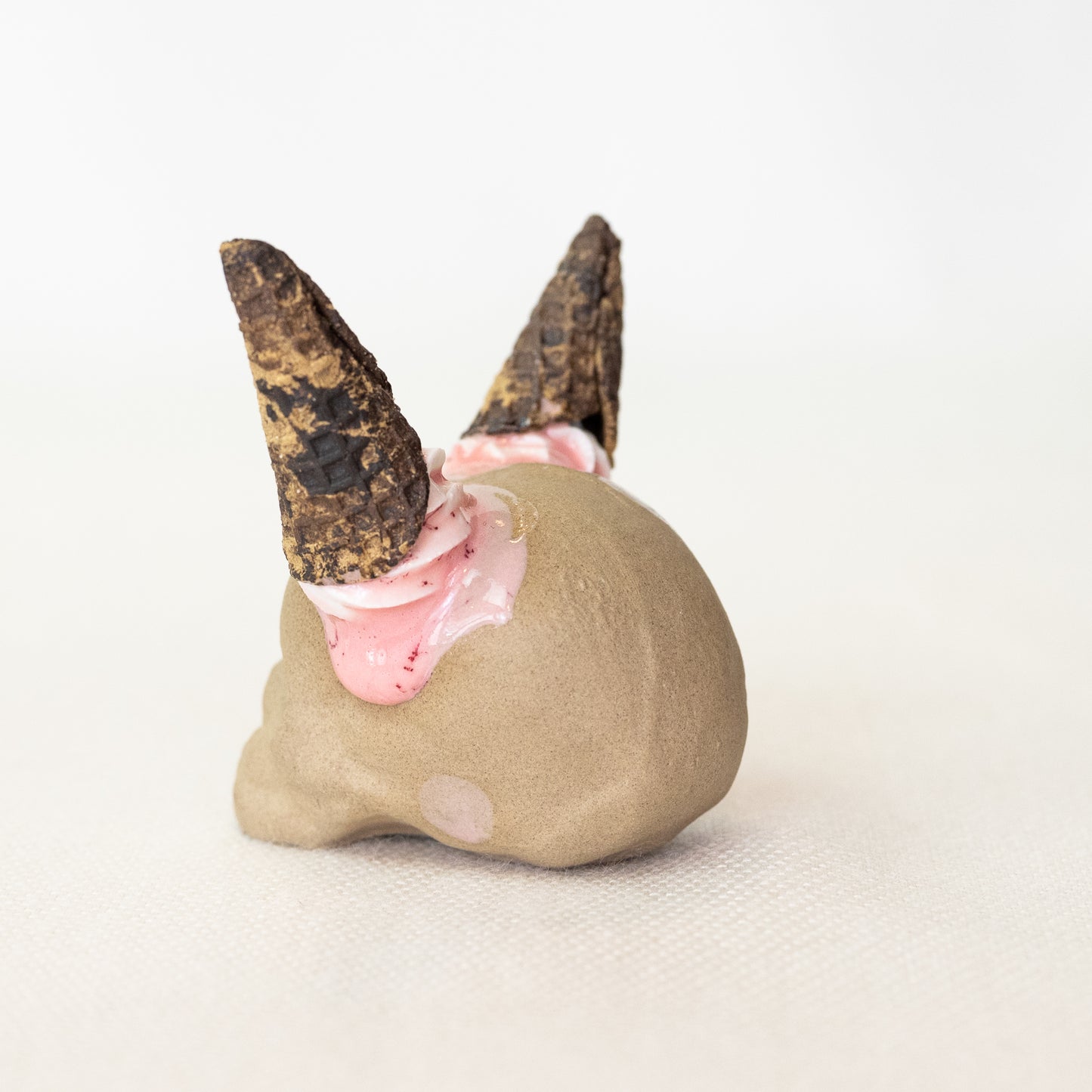 Ceramic Strawberry and Cream Cone Horns Skull (Medium)