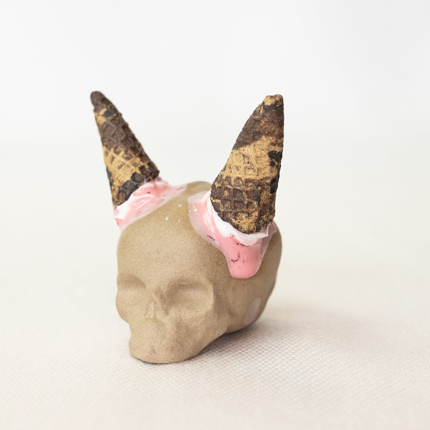 Ceramic Strawberry and Cream Cone Horns Skull (Medium)