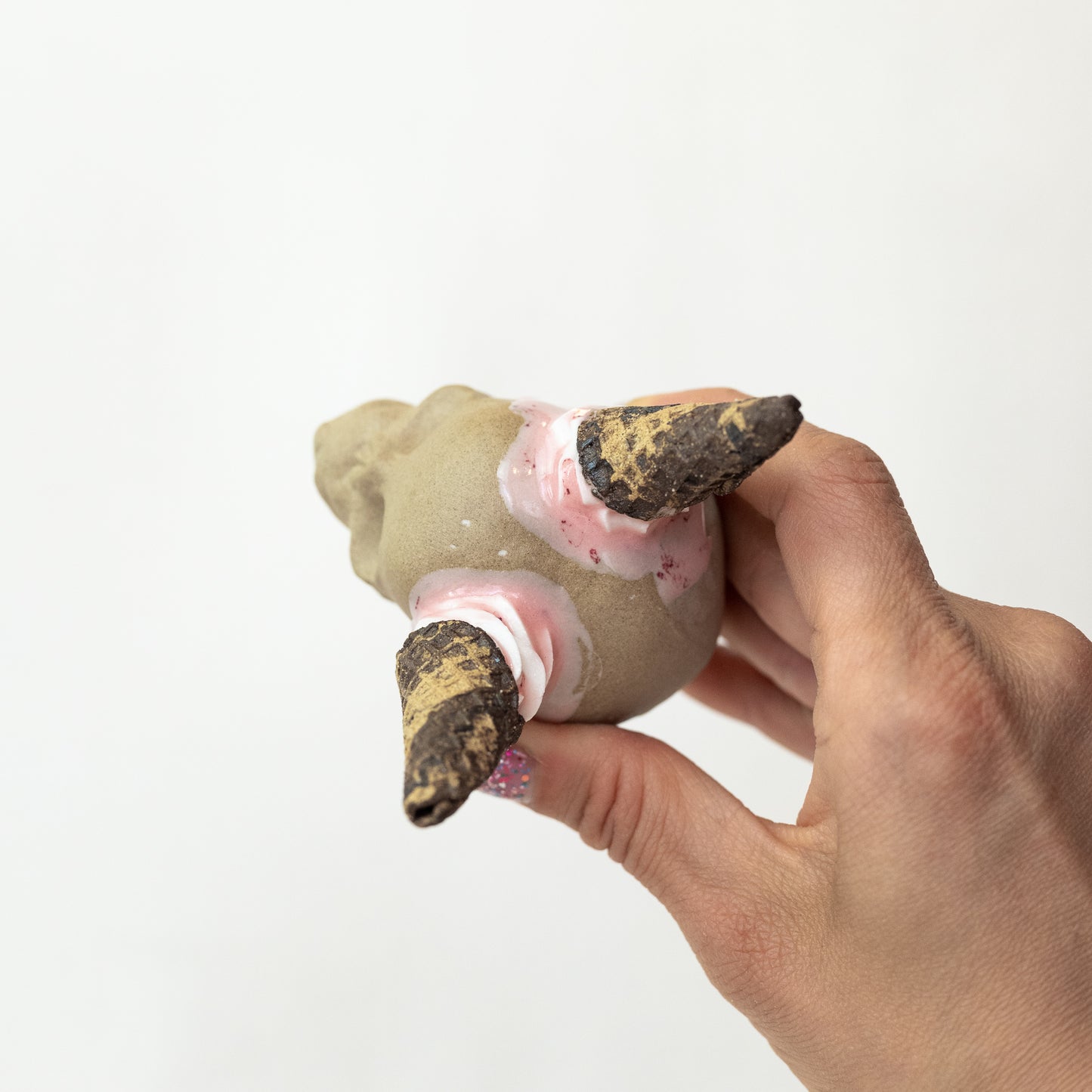 Ceramic Strawberry and Cream Cone Horns Skull (Medium)