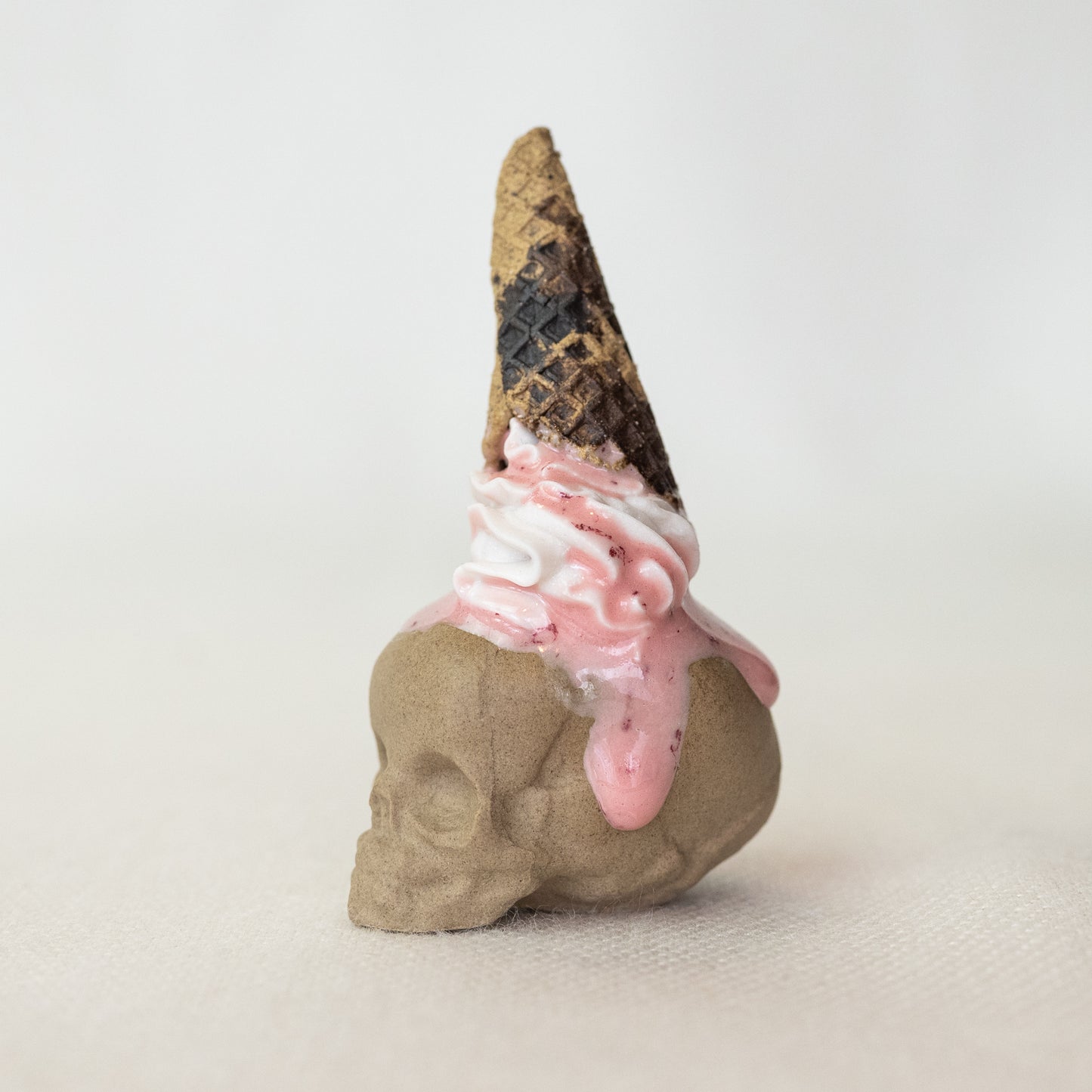 Ceramic Strawberry and Cream Cone Skull (Small)