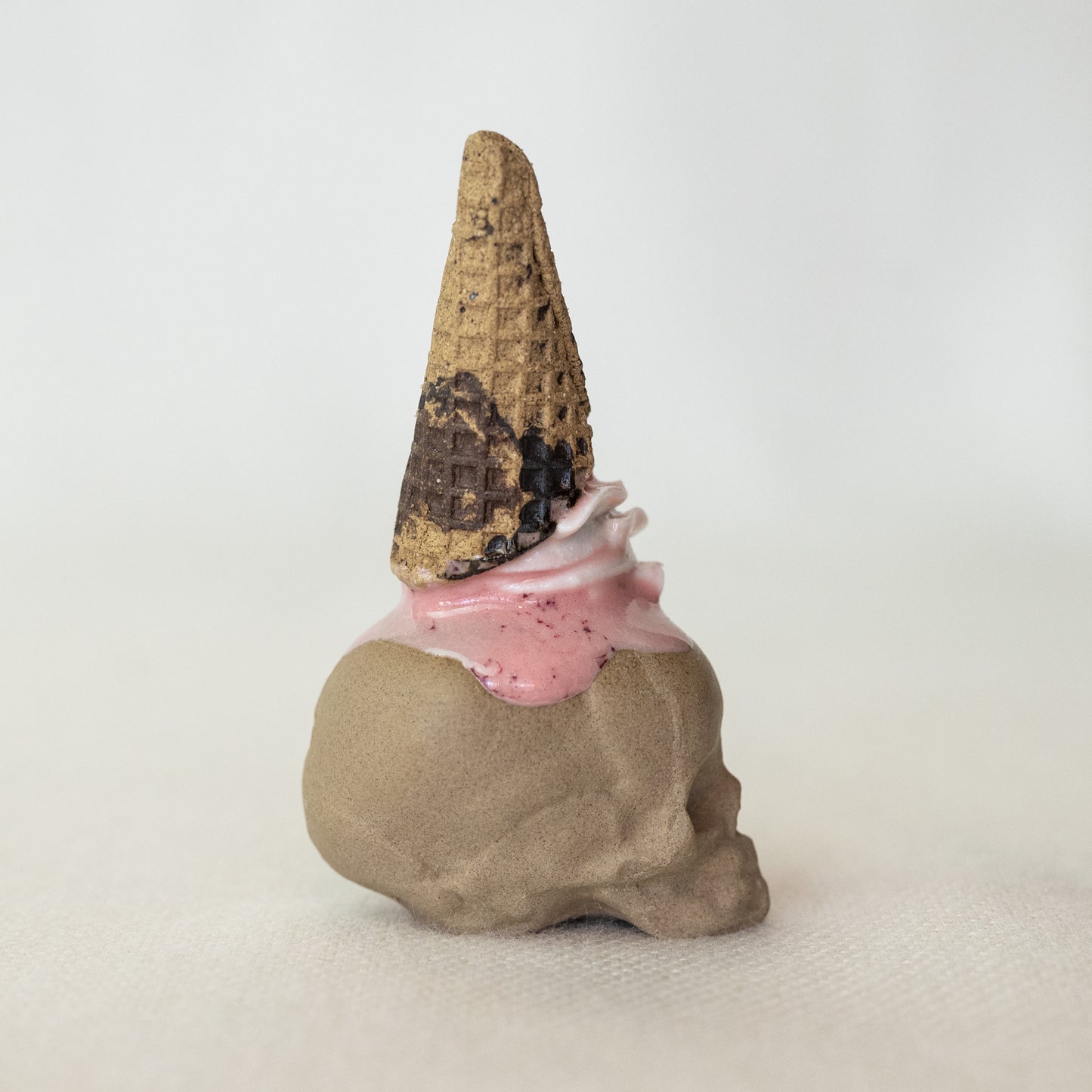 Ceramic Strawberry and Cream Cone Skull (Small)