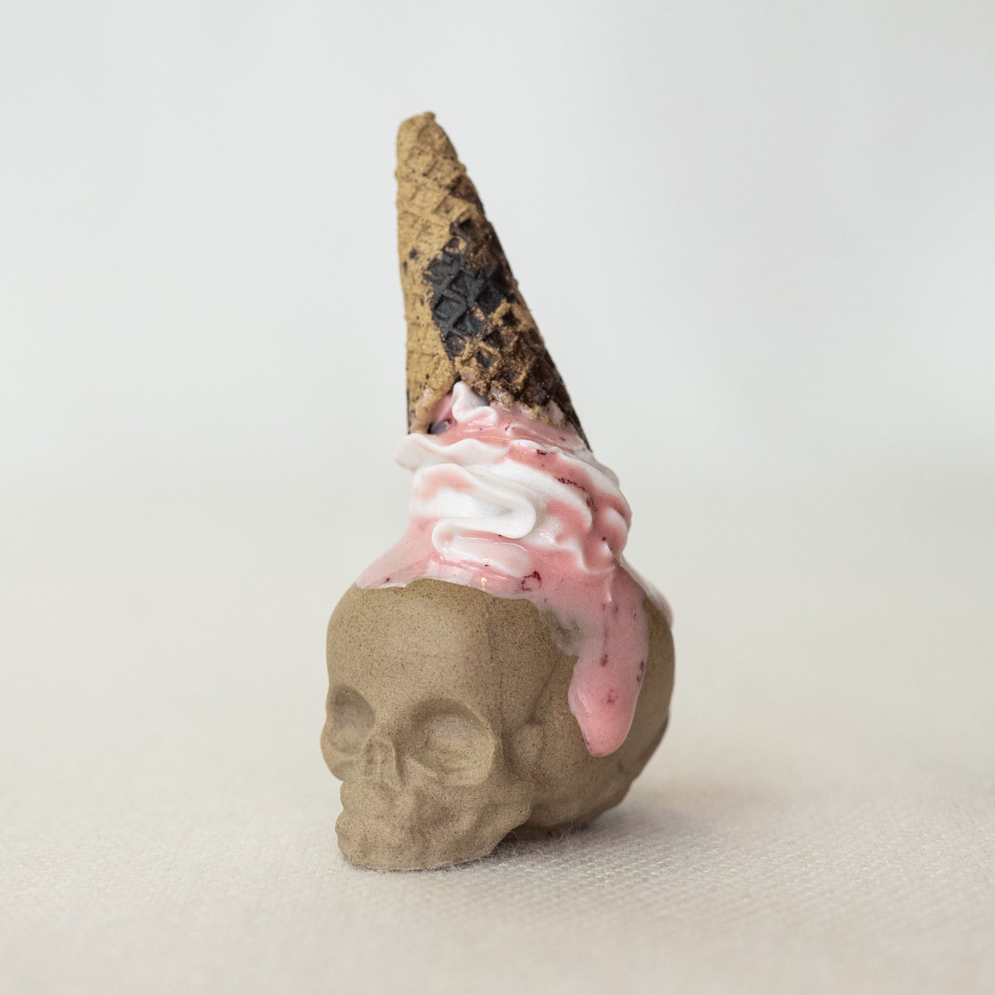 Ceramic Strawberry and Cream Cone Skull (Small)