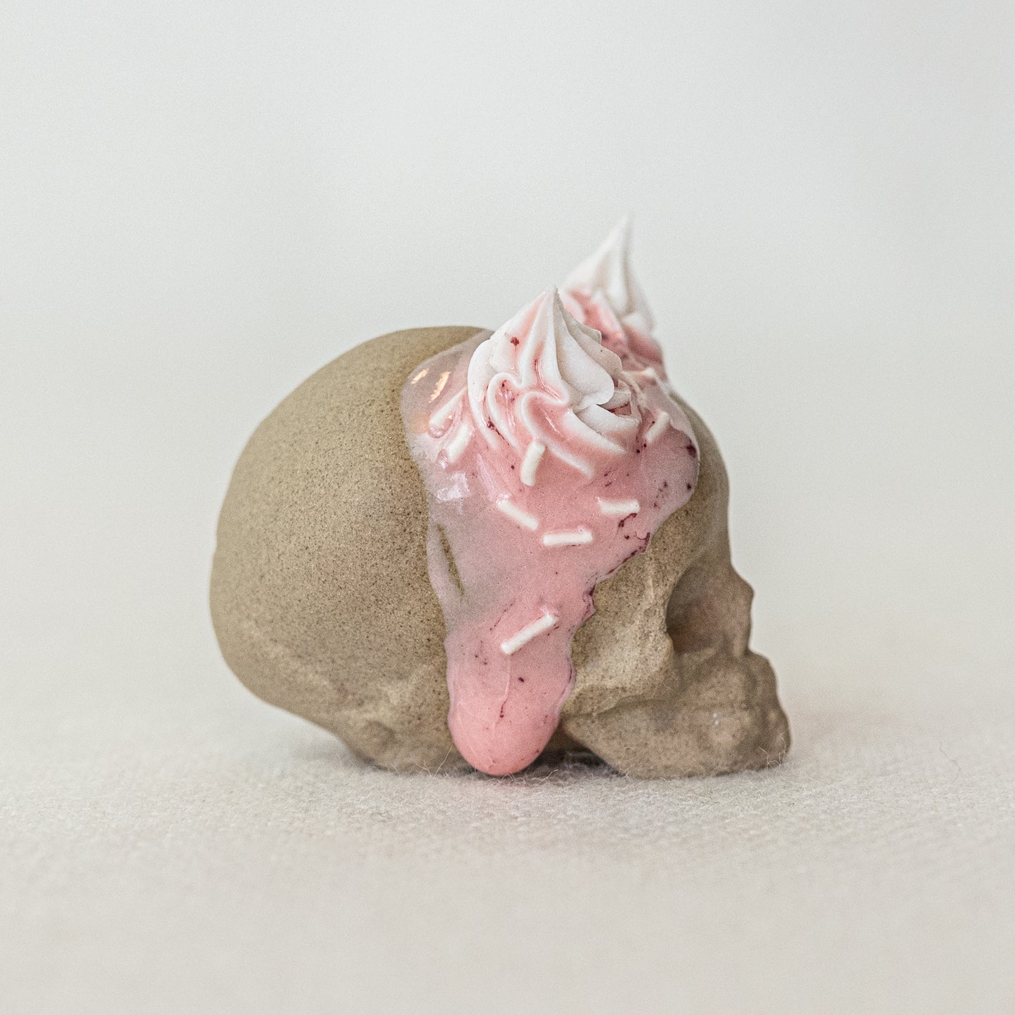Ceramic Strawberry and Cream Horns Skull (Small)