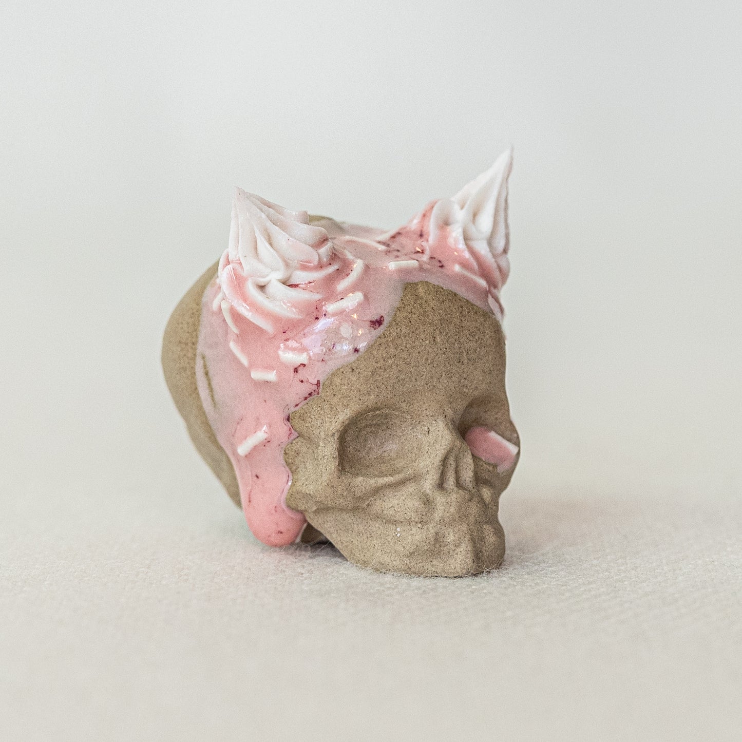 Ceramic Strawberry and Cream Horns Skull (Small)