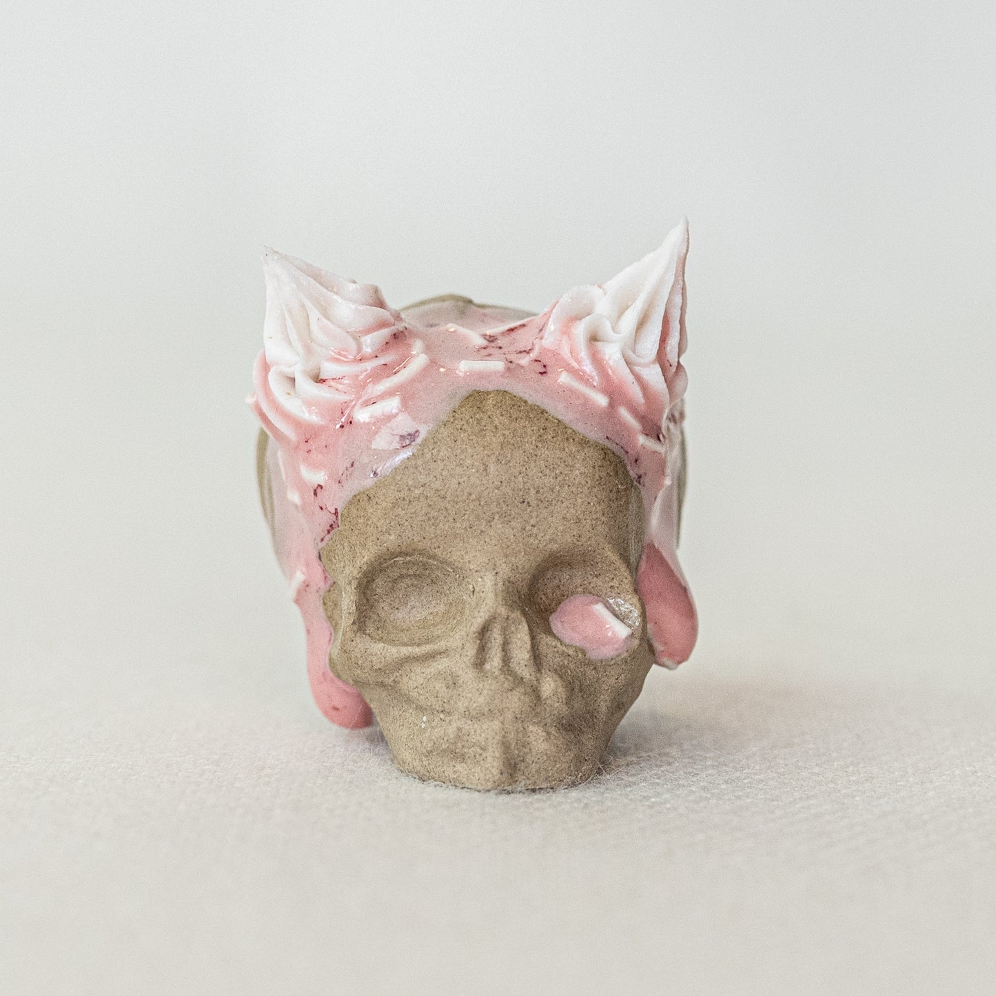 Ceramic Strawberry and Cream Horns Skull (Small)