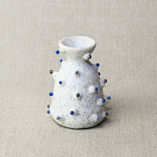 White Gold Accented Mini Vase Cake Vessel - Stoneware & Porcelain
