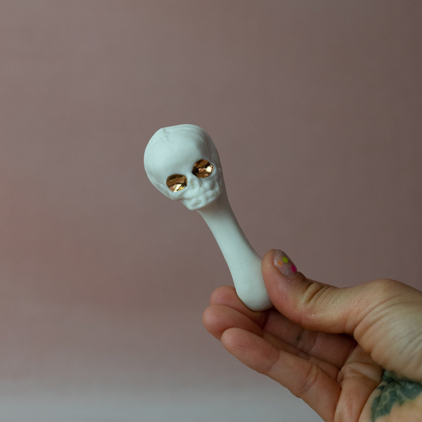 Gilded Porcelain Skull Spoon