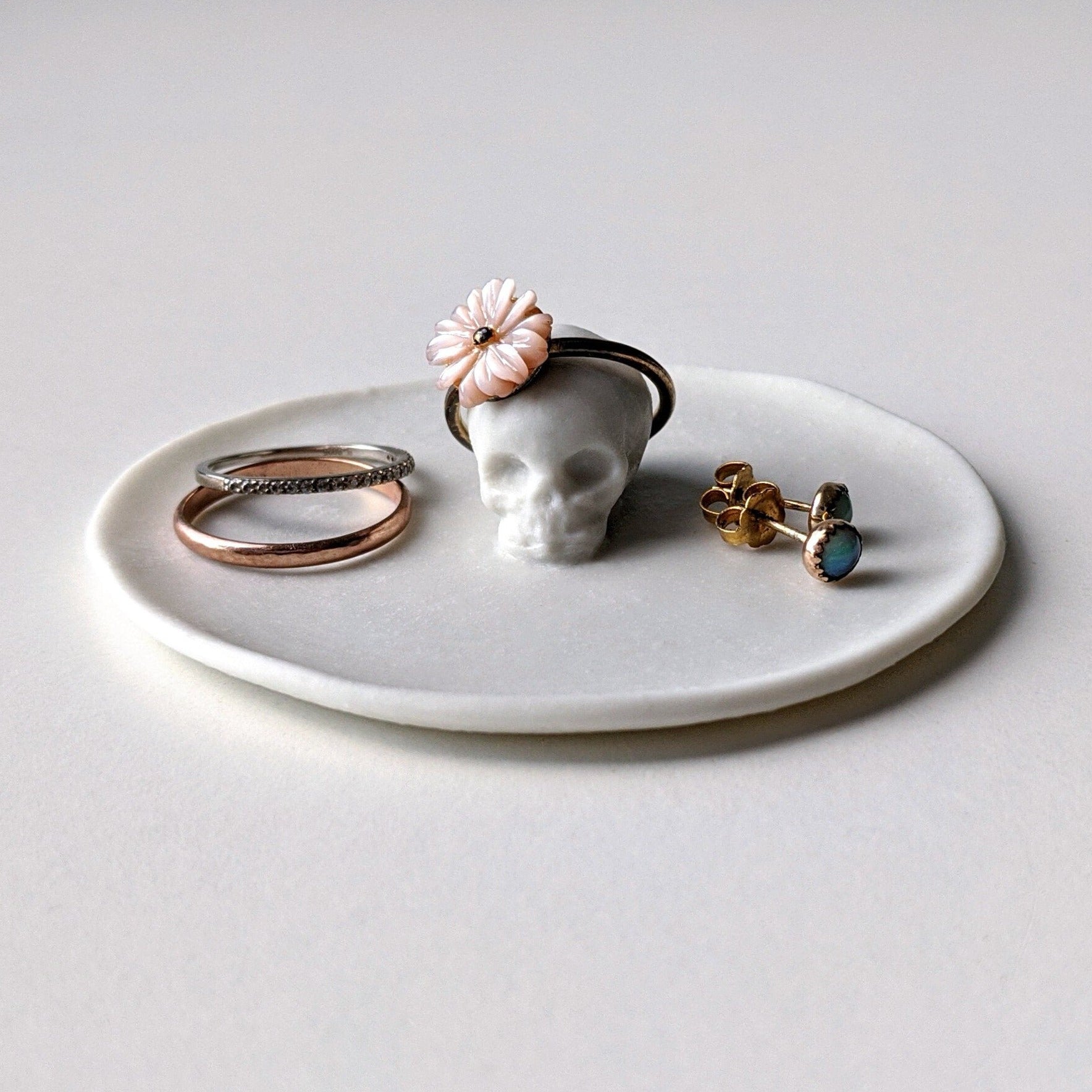 skull ring plate jewelry dish alternative bride wedding porcelain white