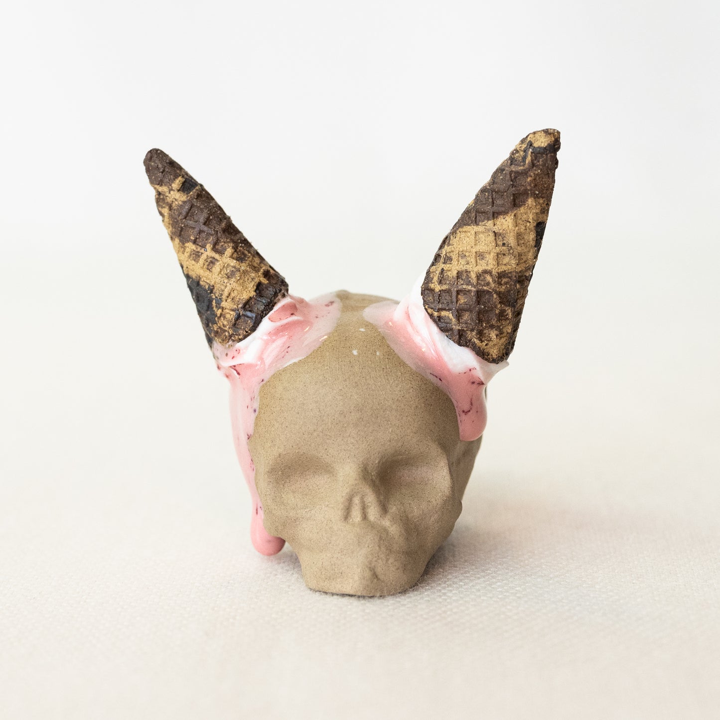 Ceramic Strawberry and Cream Cone Horns Skull (Medium)