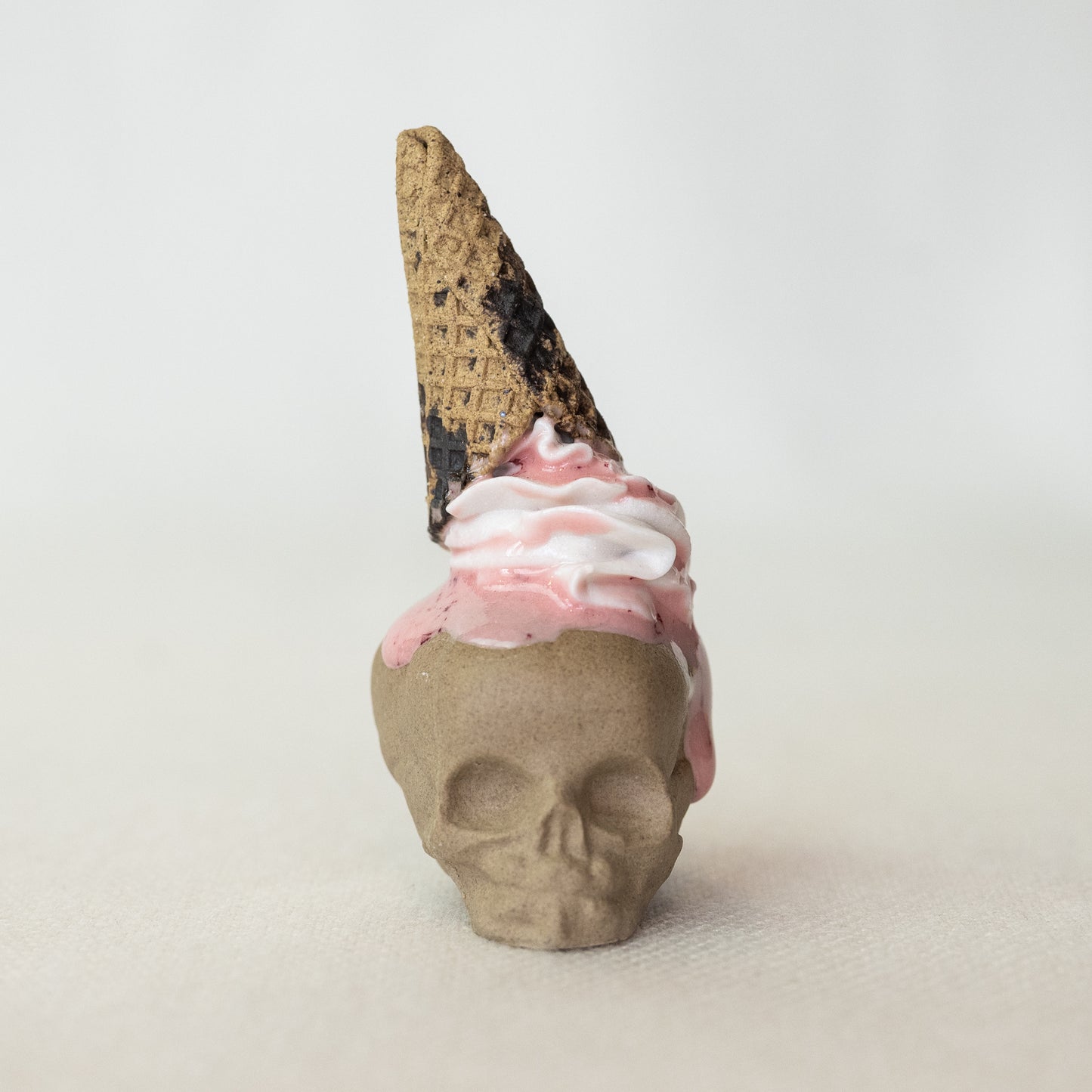 Ceramic Strawberry and Cream Cone Skull (Small)